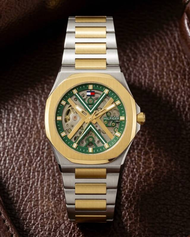Tommmy Hilfige_r Skeleton Automatic 2Ton-Gold-Green