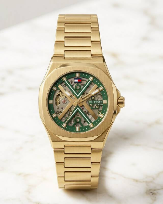 Tommmy Hilfige_r Skeleton Automatic Gold-Green