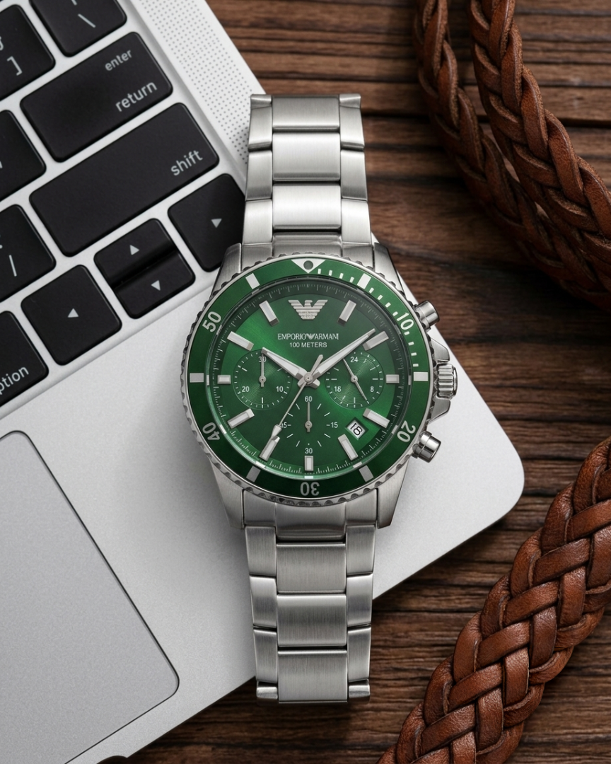 Emporio Armani 100Meter Chronograph Silver-Green