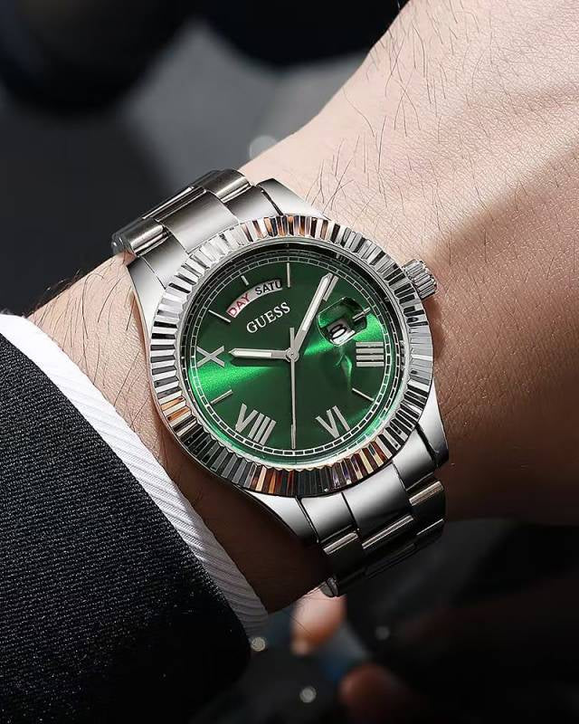 Gues s Day Date Men Silver Green
