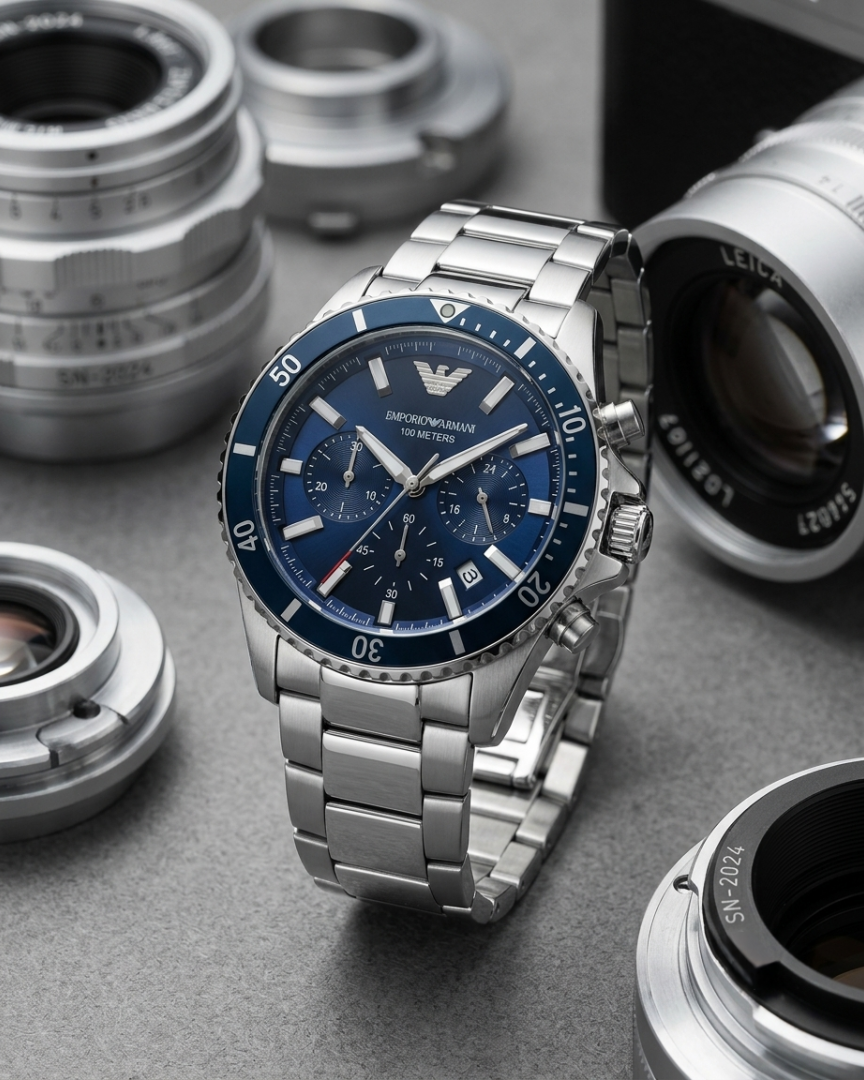 Emporio Armani 100Meter Chronograph Silver-Blue