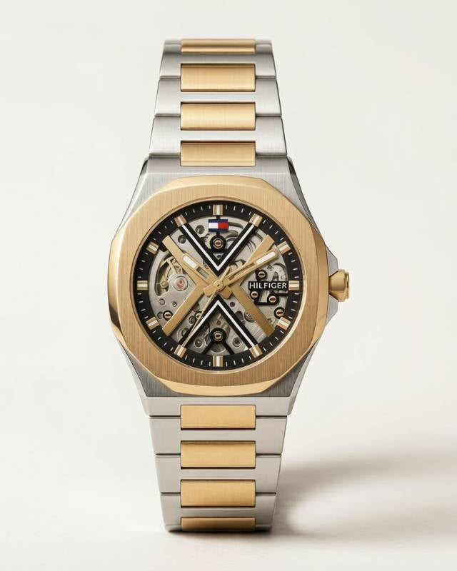 Tommmy Hilfige_r Skeleton Automatic 2Ton-Gold-Black