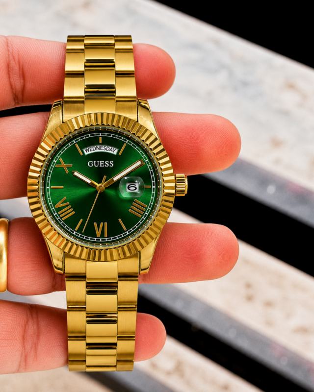Gues s Day Date Men Gold Green