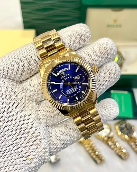 Role_x Sky-Dweller gold blue