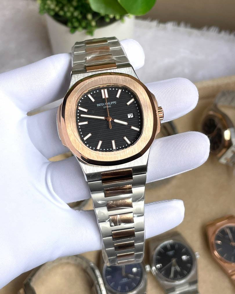 Patek Philipe Nautilus Premium Quartz Two Tone Black AT470