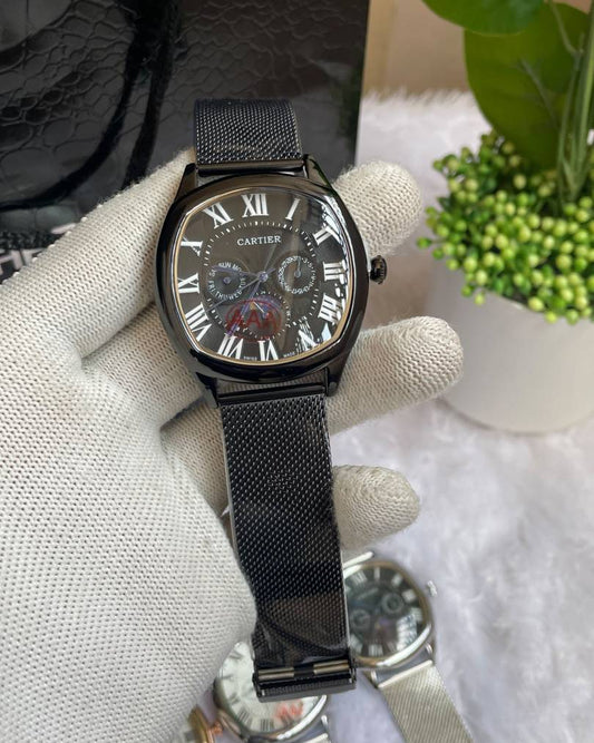 Cartiar Sun Moon Full Black Dial Mesh Strap AT441
