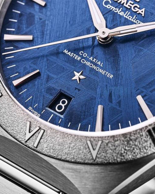 Omegha Constellation 41 mm Meteorite Watch silver blue design