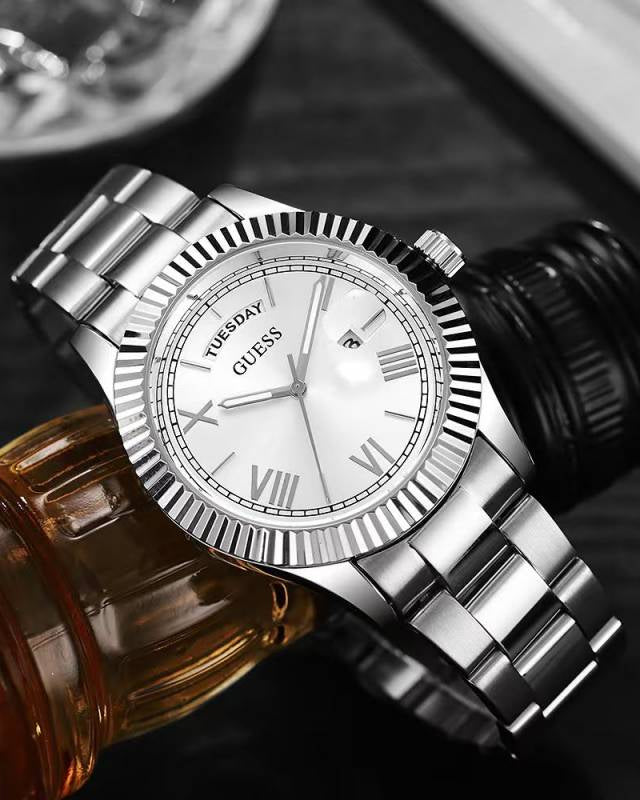 Gues s Day Date Men Silver White