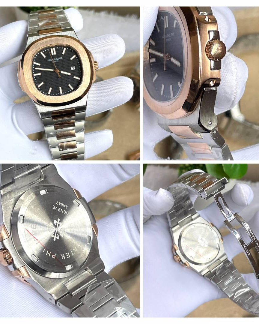 Patek Philipe Nautilus Premium Quartz Two Tone Black AT470