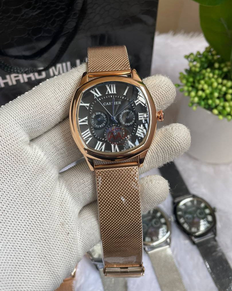 Cartiar Sun Moon Copper Black Dial Mesh Strap AT441