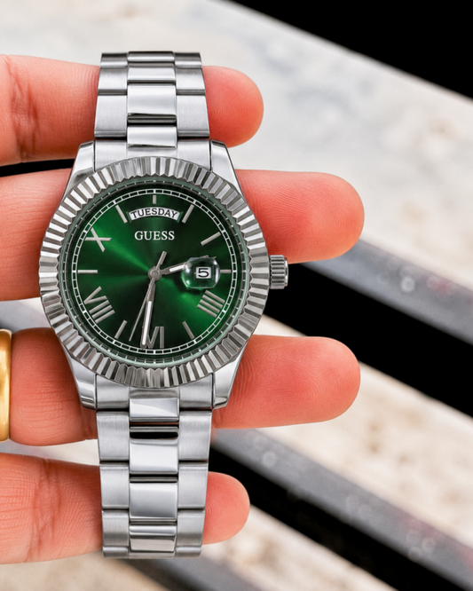 Gues s Day Date Men Silver Green