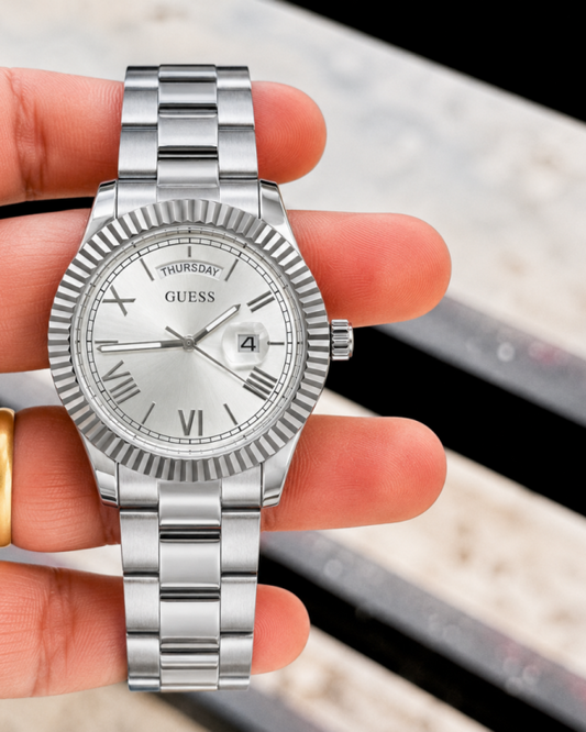 Gues s Day Date Men Silver White