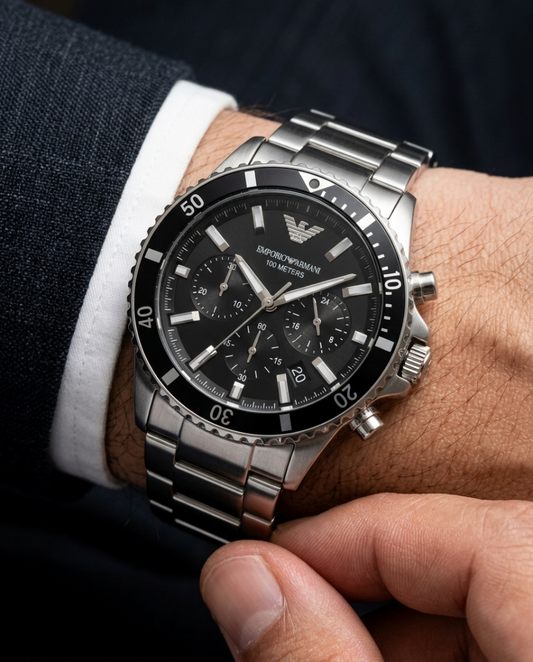 Emporio Armani 100Meter Chronograph Silver-Black