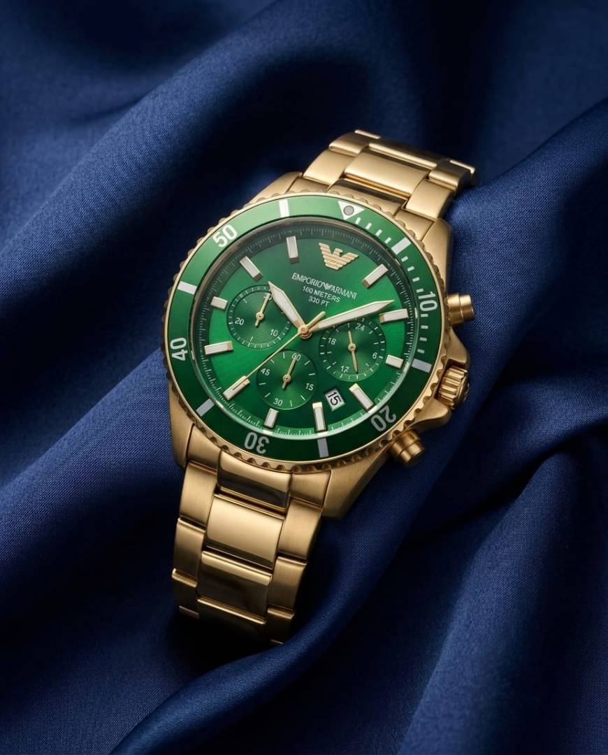 Emporio Armani 100Meter Chronograph Gold-Green