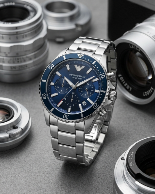 Emporio Armani 100Meter Chronograph Silver-Blue