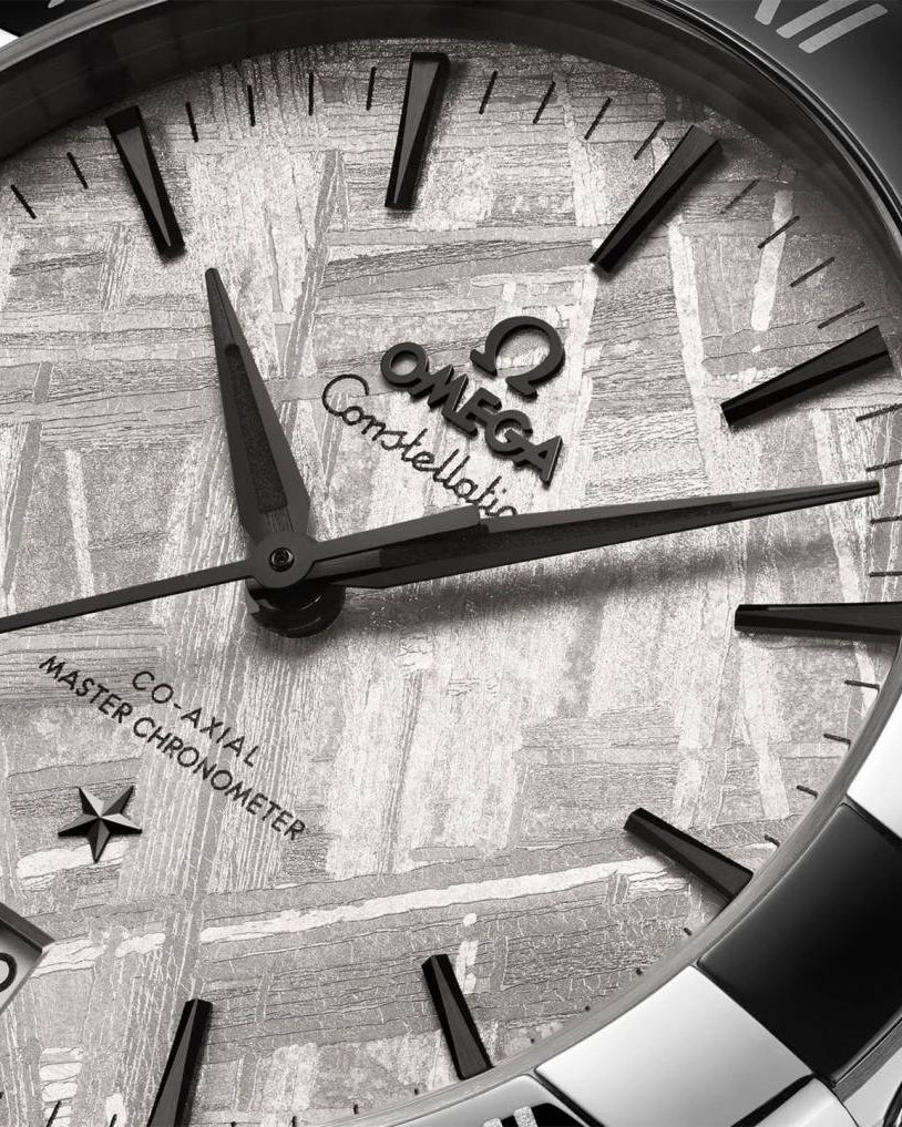 Omegha Constellation 41 mm Meteorite Watch silver white design