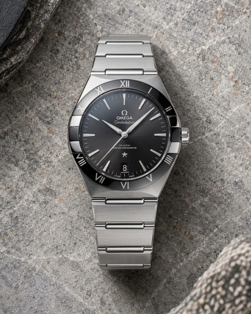 Omegha Constellation 41 mm Meteorite Watch silver Black plan