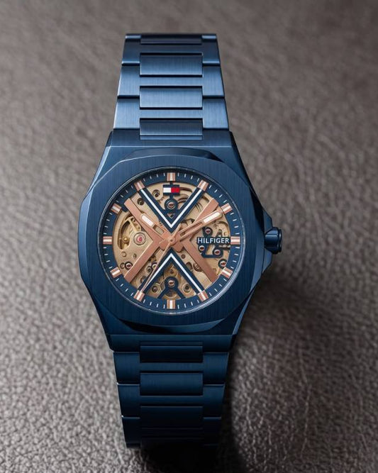 Tommmy Hilfige_r Skeleton Automatic Blue-Copper