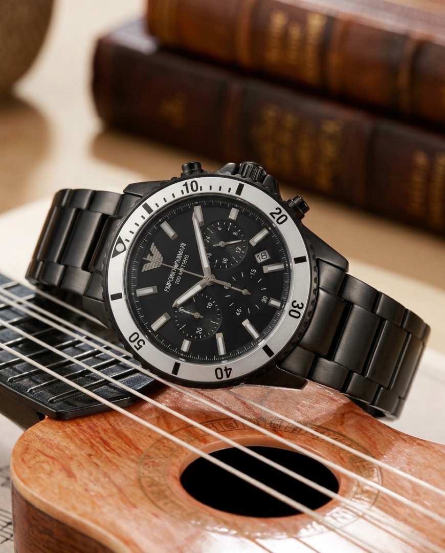 Emporio Armani 100Meter Chronograph Black-White Bazzle